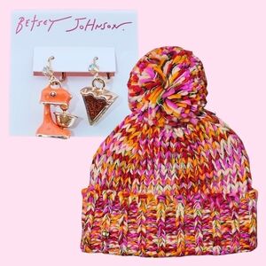 BUNDLE - Kate Spade Hat Beanie Marker Pink & Betsey Johnson Pumpkin Pie Earrings